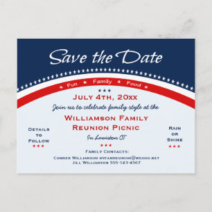 Cartão Postal De Anúncio Red White Blue Reunion, Partido, Salve a Data