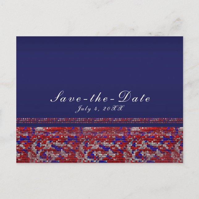 Cartão Postal De Anúncio Red White e Blue Sparkle Sequins 4 de julho Parte (Frente)