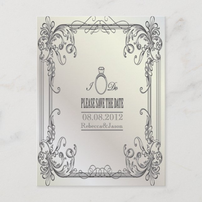 Cartão Postal De Anúncio redemoinhos elegantes cartão de casamento moderno  (Frente)