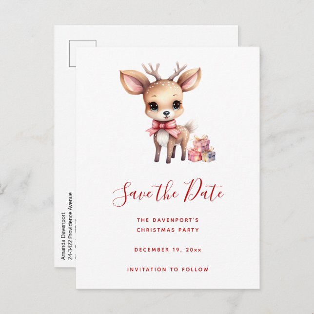 Cartão Postal De Anúncio Rena de Natal fofa com presentes de Natal (Frente/Verso)