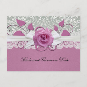 Cartão Postal De Anúncio Renda Rosa Prata/Rosa Damasko Cartão de reserva de