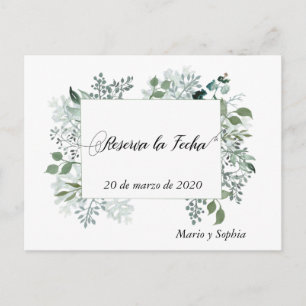 Cartão Postal De Anúncio Reserva La Fecha Folhas Salvar Data