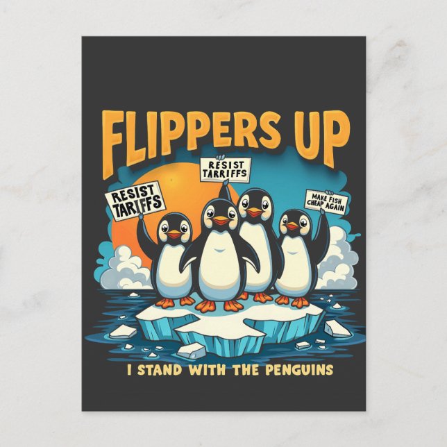 Cartão Postal De Anúncio Resistir Eu Fico Com Pinguins (Frente)