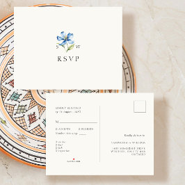 Cartão Postal De Anúncio Resposta RSVP de Casamento de Flores Azuis de Aqua
