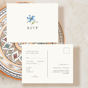 Cartão Postal De Anúncio Resposta RSVP de Casamento de Flores Azuis de Aqua
