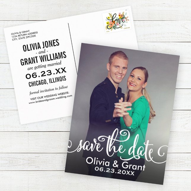 Cartão Postal De Anúncio Retrato com Letra Foto Save the Date (Criador carregado)