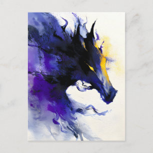 Cartão Postal De Anúncio Retrato de Cavalo Preto em Aquarela Abstrata