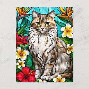 Cartão Postal De Anúncio Retrato de Gato em Vidro Pintado Gato Elegante de