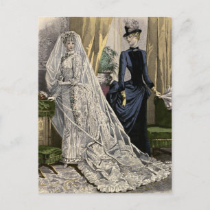 Cartão Postal De Anúncio Retrato de Noiva de Casamento Vintage Salve a Data