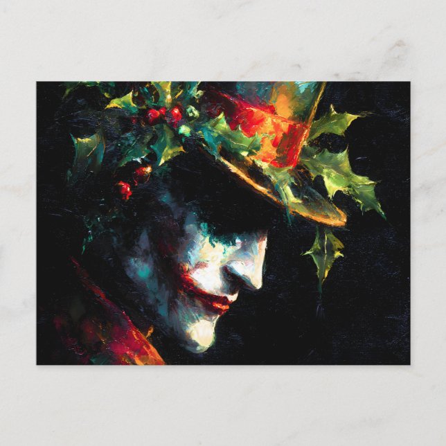 Cartão Postal De Anúncio Retrato Festivo do Joker de Natal (Frente)