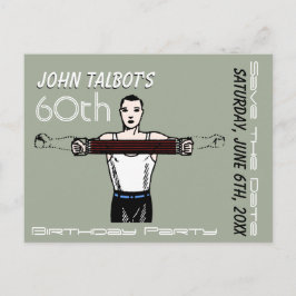 Cartão Postal De Anúncio Retro Bodybuilding 60º aniversário Salve a data
