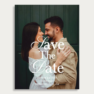 Cartão Postal De Anúncio Retro Script Serif Photo Wedding Save The Date
