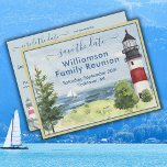 Cartão Postal De Anúncio Reunião da família Salve o código QR do farol de d<br><div class="desc">Cartão de aquarela encantador anunciando a Reunião da Família com este cartão postal Salvar a Data. Informações no verso para incluir o site de reunião e o código QR do site, se desejado. Quaisquer solicitações especiais ou perguntas sobre design, basta enviar um bate-papo ou um e-mail para charmdesignstudio@rcn.com e teremos...</div>