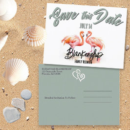 Cartão Postal De Anúncio Reunião da Família Tropical Flamingos Salvar Data