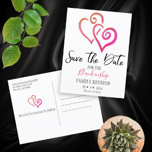 Cartão Postal De Anúncio Reunião Familiar Salva A Data Coração Cor-De-Rosa 