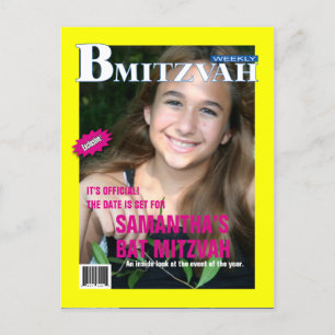 Cartão Postal De Anúncio Revista Bat Mitzvah Salva a Data Cor-de-rosa Amare