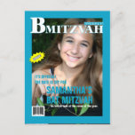 Cartão Postal De Anúncio Revista Bat Mitzvah Salve o Teal<br><div class="desc">Qual é o último zumbido para as bancas? O Bat Mitzvah da sua filha. Dê a ela o cobrir da revista com isso, salve o cartão postal e certifique-se de que seus amigos e familiares não perderão nada. Isto é perfeito para o tapete vermelho, moda ou temas do Hollywood Bat...</div>