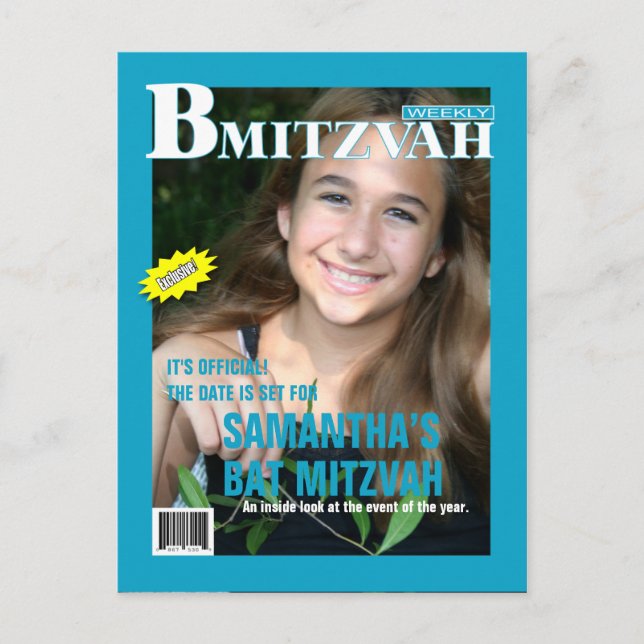 Cartão Postal De Anúncio Revista Bat Mitzvah Salve o Teal (Frente)