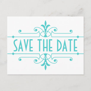 Cartão Postal De Anúncio Rico Aqua v2 Ornamental Save the Date Postcard