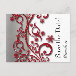Cartão Postal De Anúncio Rico Silver Red Glitter Salvar a Data
