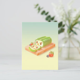 Cartão Postal De Anúncio Rolo Suíço de Matcha: Arte de Bolo de Chá Verde Ir