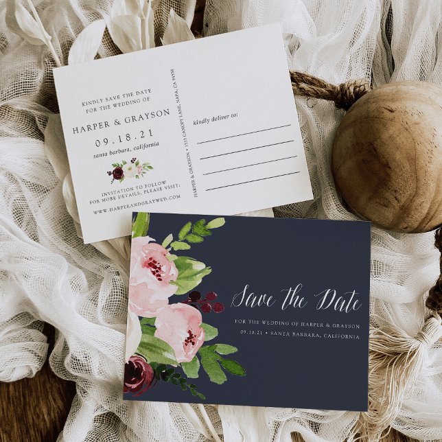 Cartão Postal De Anúncio Romance à meia-noite Salvar a Data (Criador carregado)