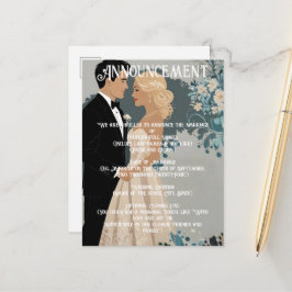 Cartão Postal De Anúncio Romance Atemporal: Noiva e Noivo em Aquarela