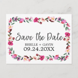 Cartão Postal De Anúncio Romântica Fairytale Blossom Wreath Salva a Data