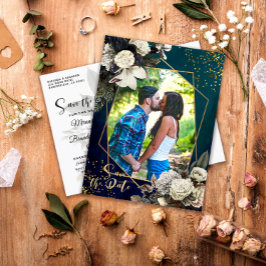 Cartão Postal De Anúncio Romântica Floral Dourada Wreath Foto para salvar a
