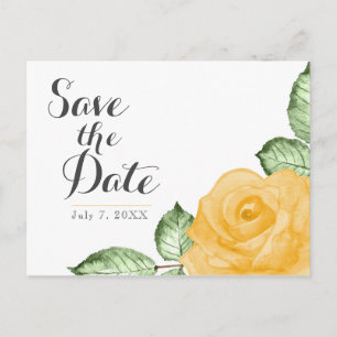 Cartão Postal De Anúncio Rosa Amarela Elegante Floral Casamento Salvar a Da