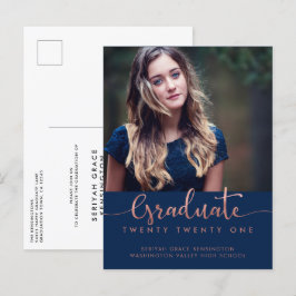 Cartão Postal De Anúncio Rosa Dourada Azul Marinho Folheado Graduação Scrip