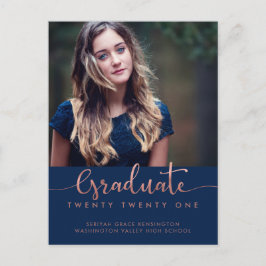 Cartão Postal De Anúncio Rosa Dourada Azul Marinho Folheado Graduação Scrip