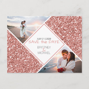 Cartão Postal De Anúncio Rosa Dourada Glitter Photo Save the Date Postcard
