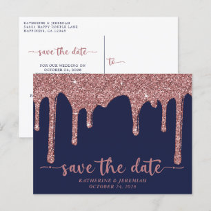 Cartão Postal De Anúncio Rosa Dourado Azul Marinho com Glitter Pingando Sal