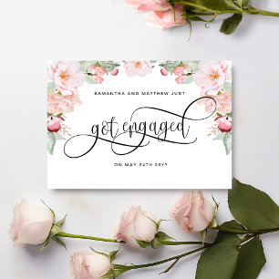Cartão Postal De Anúncio Rosa Dourado Floral, Ficou Noiva, Noivado