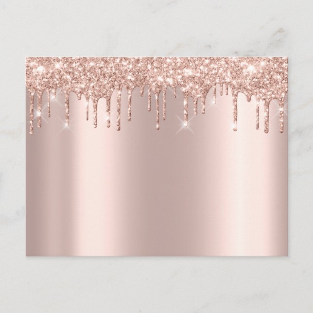 Cartão Postal De Anúncio Rosa Dourado Sark Drips Minimal Simplesmente Glam (Frente)