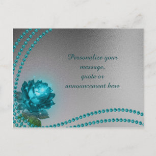 Cartão Postal De Anúncio Rosa e Pérolas Azuis Elegantes e Românticas Person