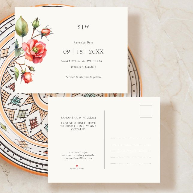 Cartão Postal De Anúncio Rosa em Aquarela Salve a Data (Criador carregado)