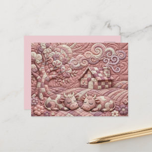 Cartão Postal De Anúncio Rosa Empoeirada Rústica Colcha de Retalhos Pastora