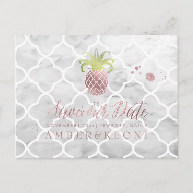 Cartão Postal De Anúncio Rosa PixDezines Dourado/Pineapple/Save our Date (Frente)