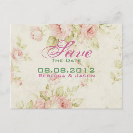 Cartão Postal De Anúncio Rosa rosa casamento vintage Floral Salvar a data