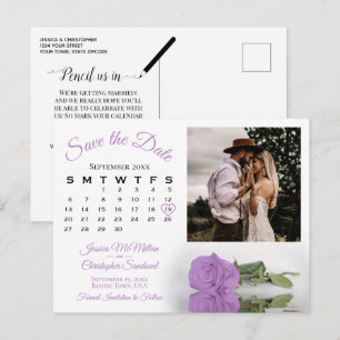 Cartão Postal De Anúncio Rosa Roxa Lilás Foto & Calendário Salve a Data