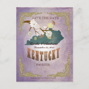 Cartão Postal De Anúncio Rosa Save The Date - Mapa de KY Com Lindos Pássaro