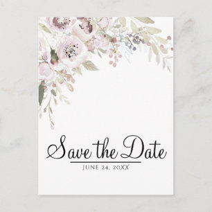 Cartão Postal De Anúncio Rosa Suave Aquarela Floral Elegante Salve a Data