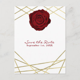Cartão Postal De Anúncio Rosa Vermelha & Linhas Douradas Floral Elegante Sa
