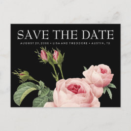 Cartão Postal De Anúncio Rosa vintage cor-de-rosa preto casamento aviso com