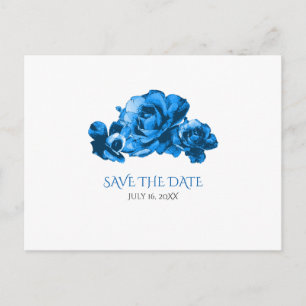 Cartão Postal De Anúncio Rosas Aquarela Azul Casamento Salve a Data
