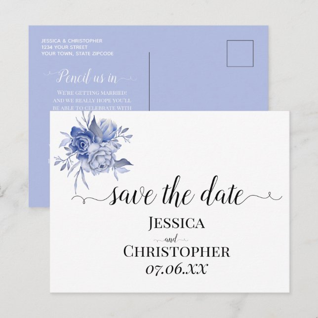 Cartão Postal De Anúncio rosas azuis empoeiradas rústicas e outras flores (Frente/Verso)