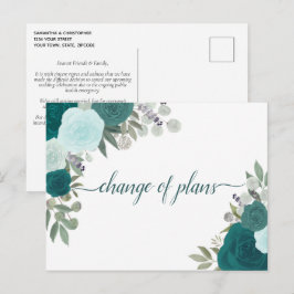 Cartão Postal De Anúncio Rosas Azul-turquesa Elegantes Mudança de Planos de