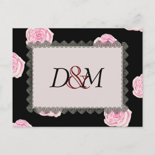 Cartão Postal De Anúncio Rosas cor-de-rosa da couve e casamento preto do